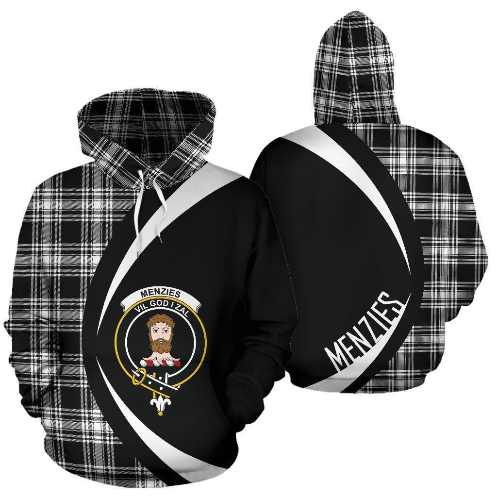 Printivon Menzies Black _ White Modern Tartan Crest Hoodie Circle Style