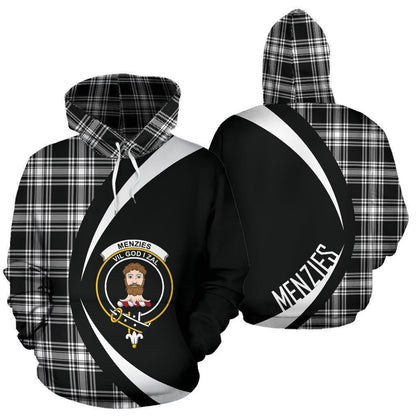 Printivon Menzies Black _ White Modern Tartan Crest Hoodie Circle Style