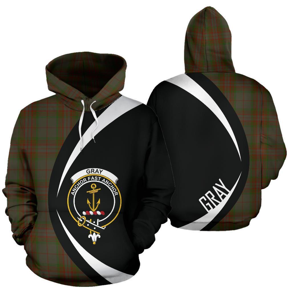 Printivon Gray Tartan Crest Hoodie Circle Style