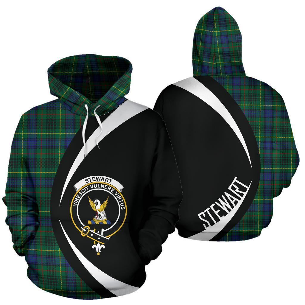 Printivon Stewart Hunting Modern Tartan Crest Hoodie Circle Style