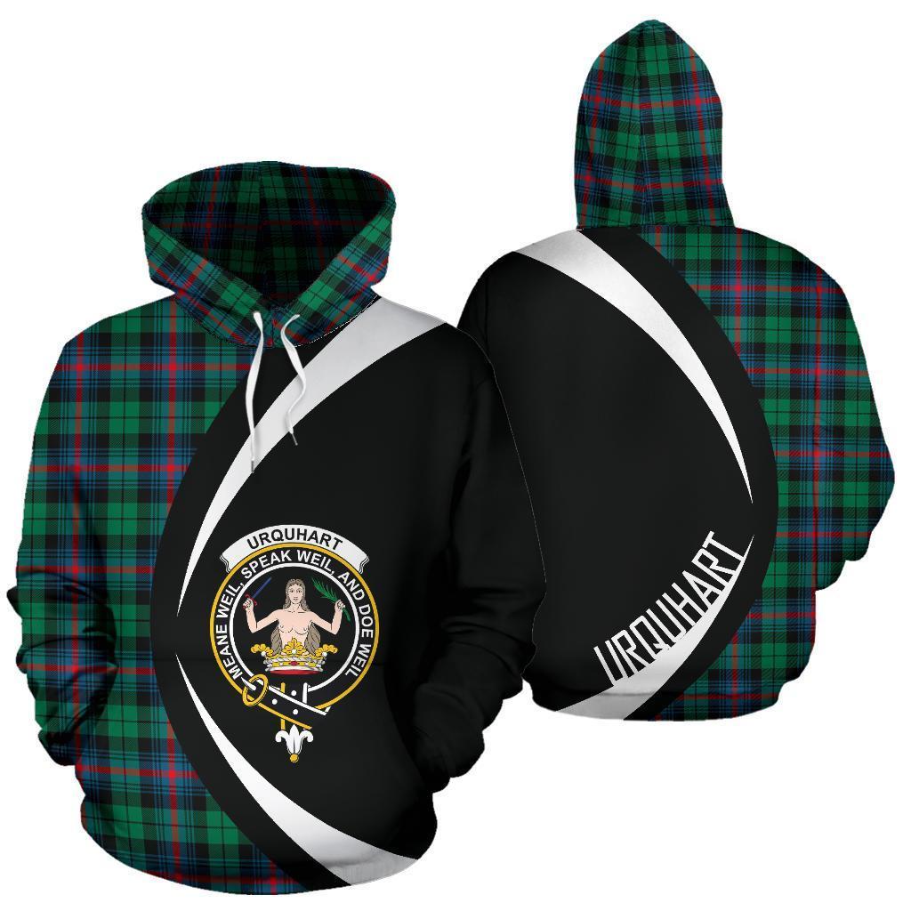 Printivon Urquhart Broad Red Ancient Tartan Crest Hoodie Circle Style