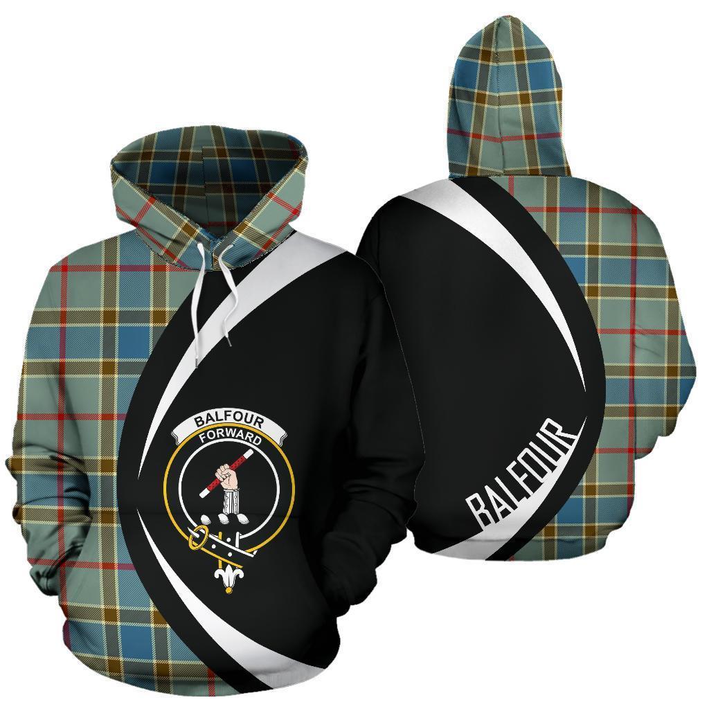 Printivon Balfour Blue Tartan Crest Hoodie Circle Style