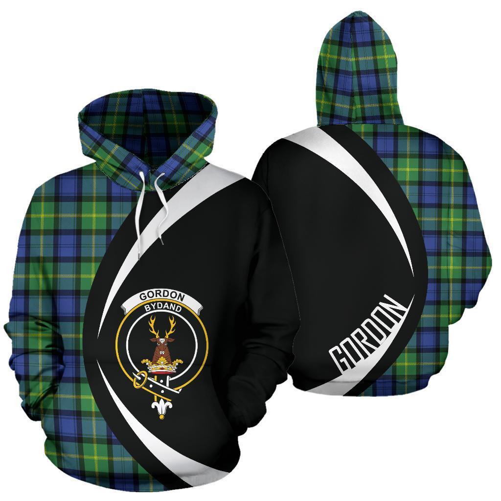 Printivon Gordon Old Ancient Tartan Crest Hoodie Circle Style