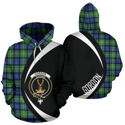 Printivon Gordon Old Ancient Tartan Crest Hoodie Circle Style