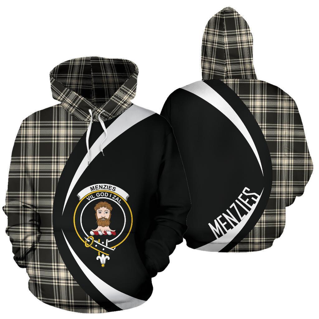 Printivon Menzies Black _ White Ancient Tartan Crest Hoodie Circle Style