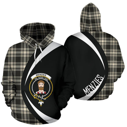 Printivon Menzies Black _ White Ancient Tartan Crest Hoodie Circle Style