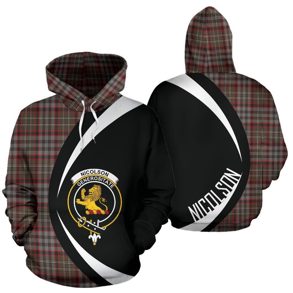Printivon Nicolson Hunting Weathered Tartan Crest Hoodie Circle Style