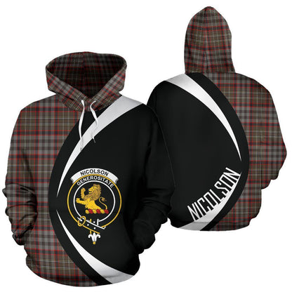 Printivon Nicolson Hunting Weathered Tartan Crest Hoodie Circle Style