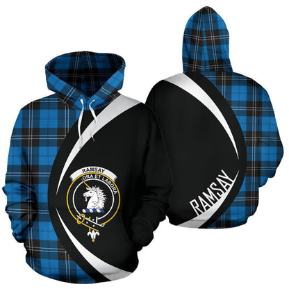 Printivon Ramsay Blue Ancient Tartan Crest Hoodie Circle Style