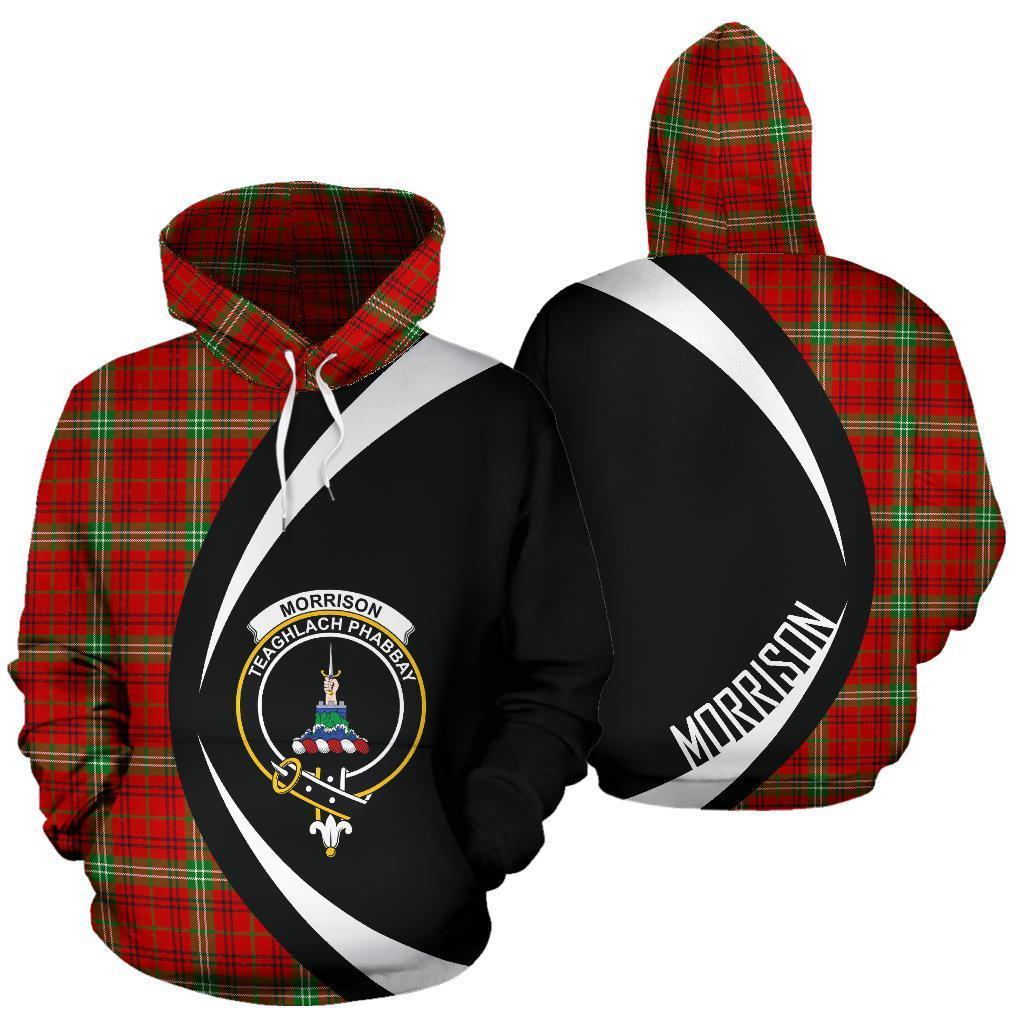 Printivon Morrison Red Modern Tartan Crest Hoodie Circle Style