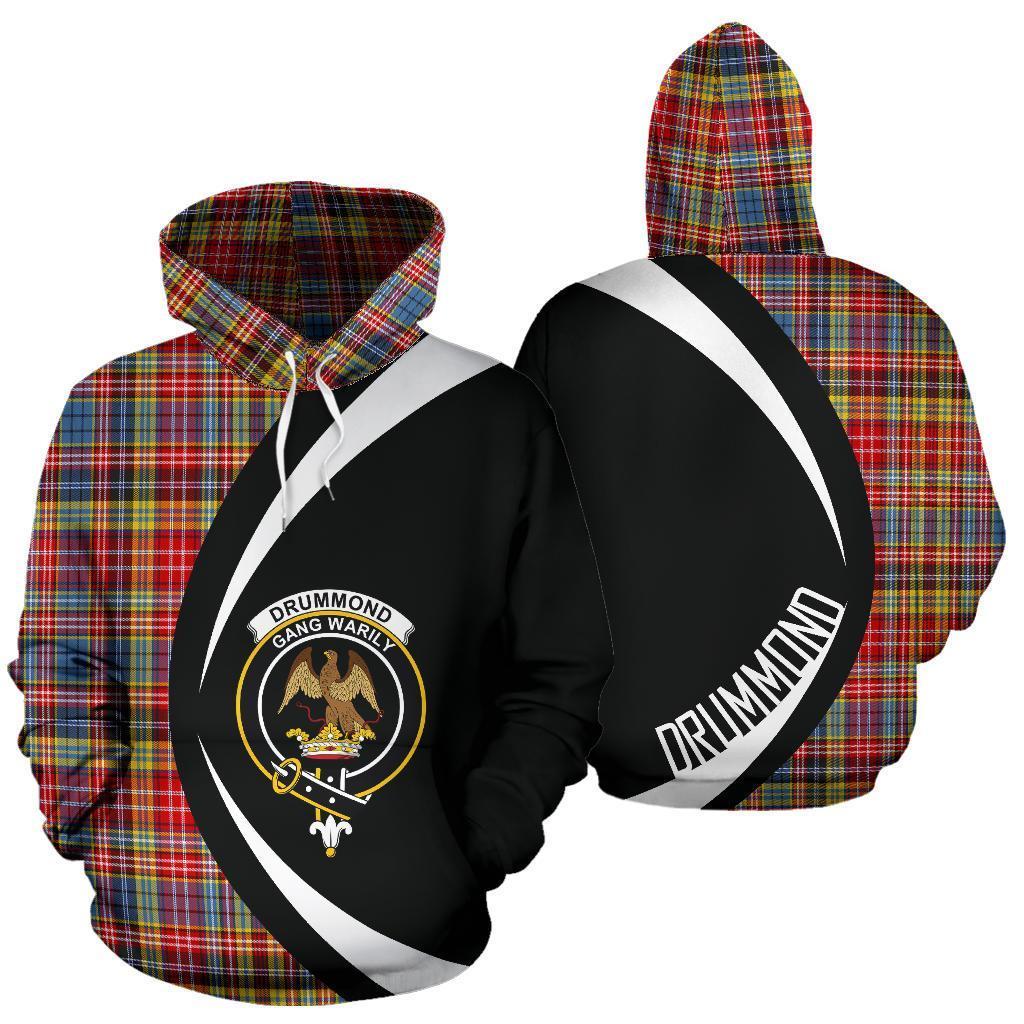 Printivon Drummond Of Strathallan Tartan Crest Hoodie Circle Style