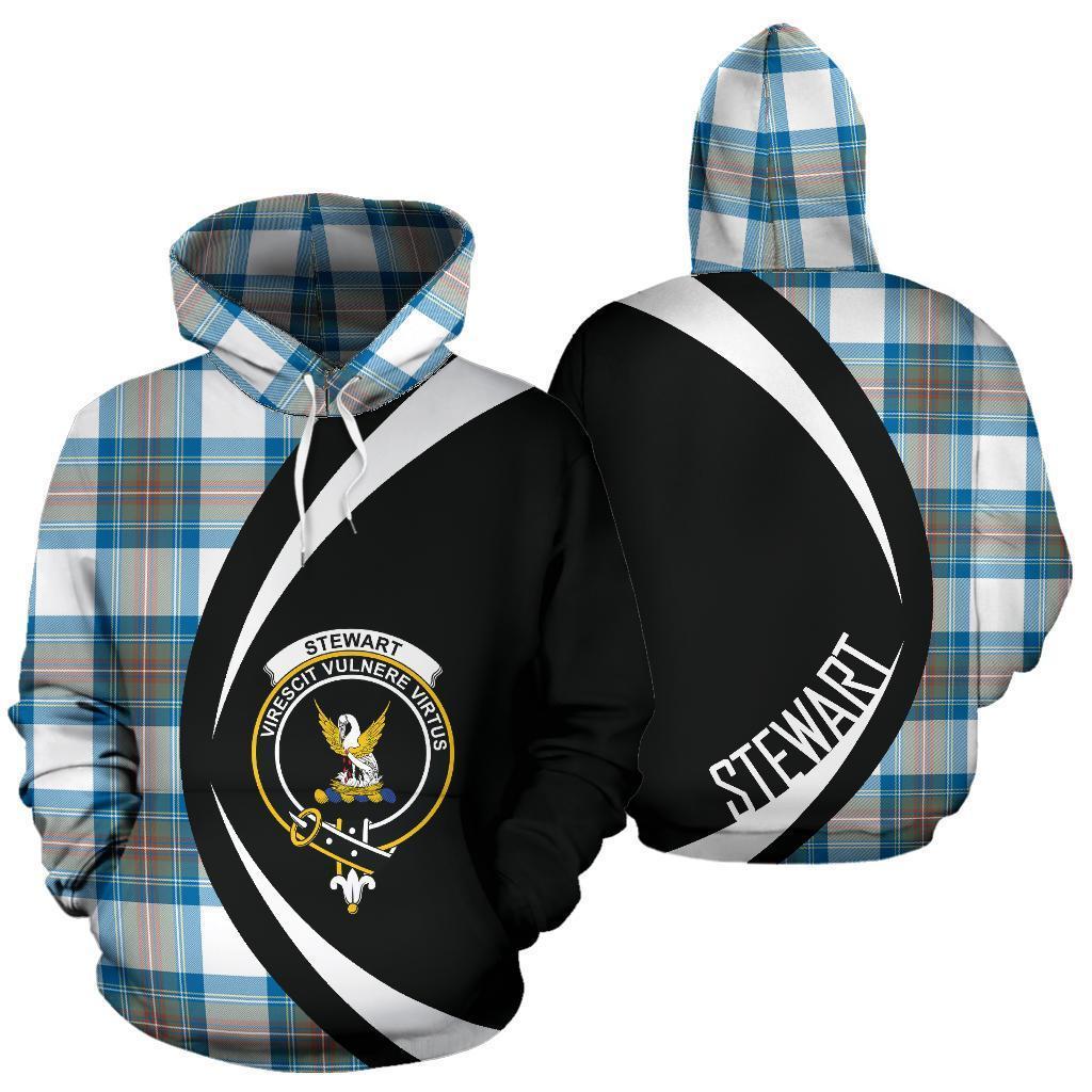 Printivon Stewart Muted Blue Tartan Crest Hoodie Circle Style