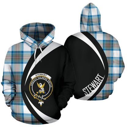 Printivon Stewart Muted Blue Tartan Crest Hoodie Circle Style