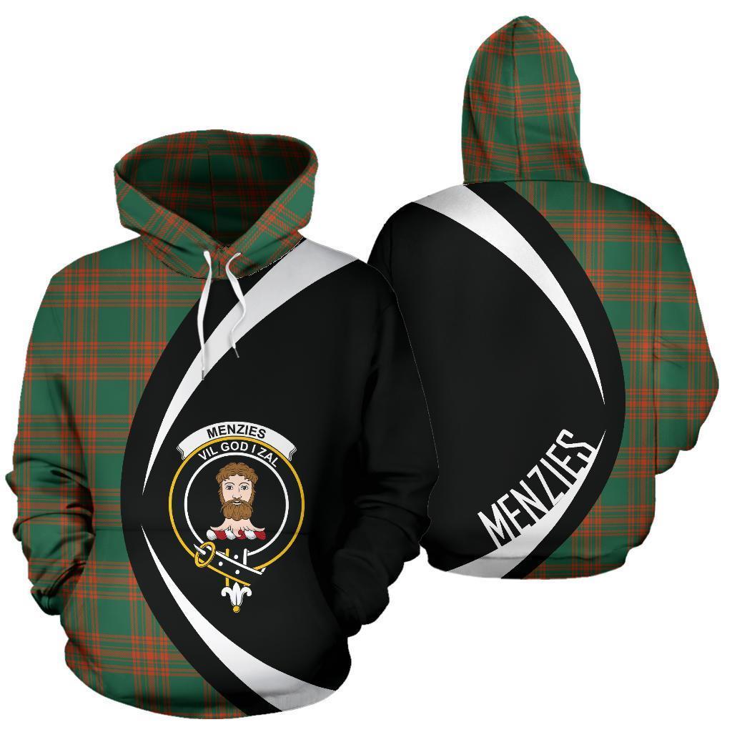 Printivon Menzies Green Ancient Tartan Crest Hoodie Circle Style