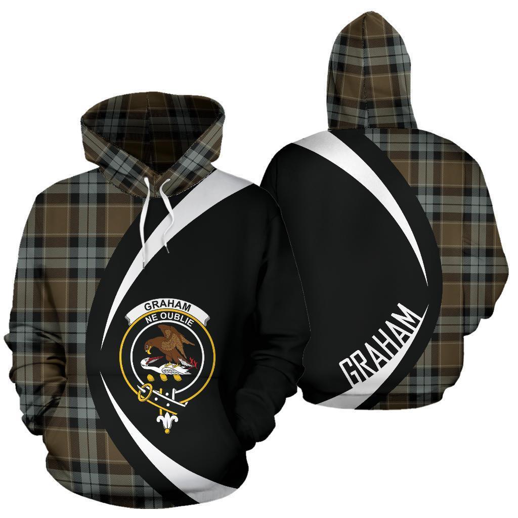 Printivon Graham Of Menteith Weathered Tartan Crest Hoodie Circle Style