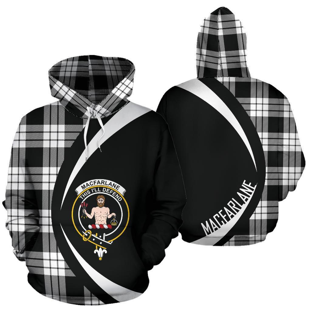 Printivon Macfarlane Black And White Crest Tartan Hoodie Circle Style