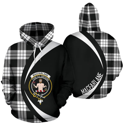 Printivon Macfarlane Black And White Crest Tartan Hoodie Circle Style