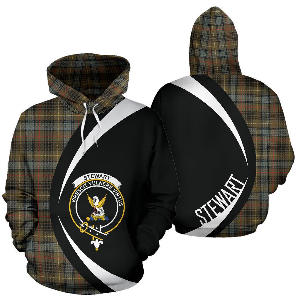 Printivon Stewart Hunting Weathered Tartan Crest Hoodie Circle Style