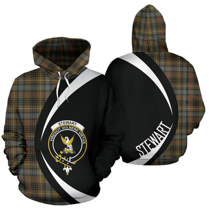 Printivon Stewart Hunting Weathered Tartan Crest Hoodie Circle Style