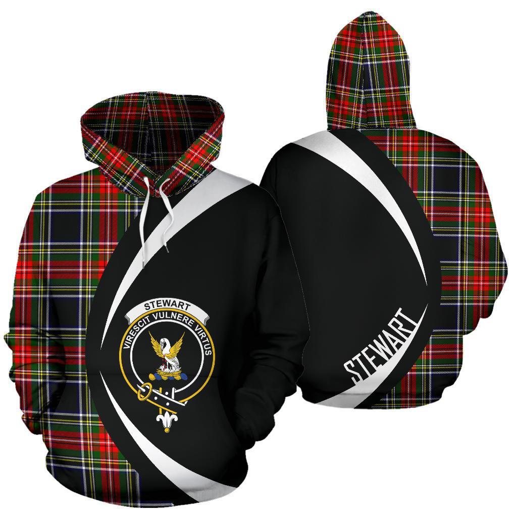 Printivon Stewart Black Tartan Crest Hoodie Circle Style