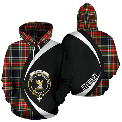 Printivon Stewart Black Tartan Crest Hoodie Circle Style