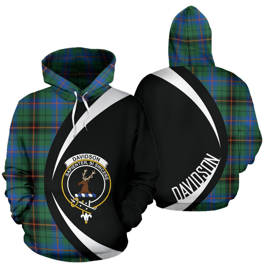 Printivon Davidson Ancient Tartan Crest Hoodie Circle Style