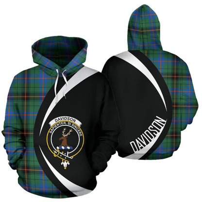 Printivon Davidson Ancient Tartan Crest Hoodie Circle Style