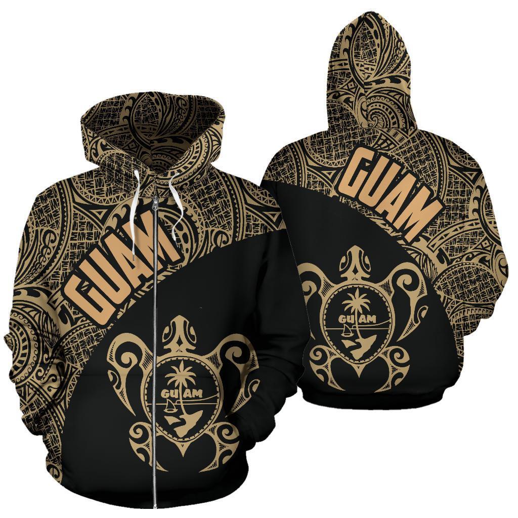Guam Zip Up Hoodie Guam Coat Of Arm In Turtle Polynesian Tattoo Th9