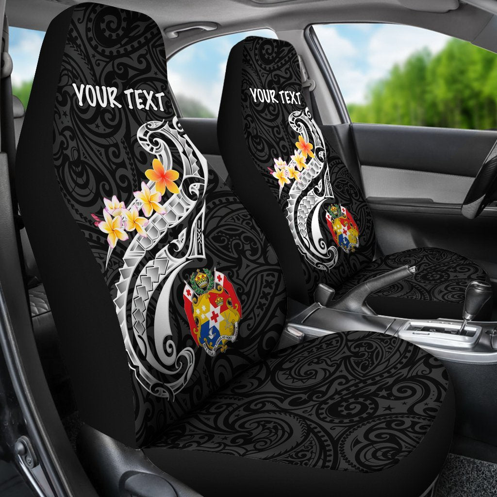 Tonga Custom Personalised Car Seat Covers Tonga Seal Polynesian Patterns Plumeria (Black)