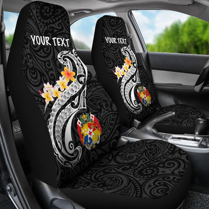 Tonga Custom Personalised Car Seat Covers Tonga Seal Polynesian Patterns Plumeria (Black)