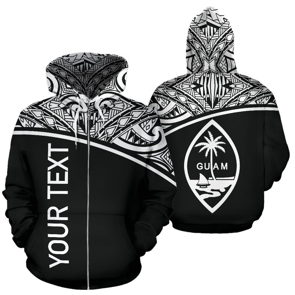 Custom Text Guam All Over Custom Personalised Zip Up Hoodie Black Curve