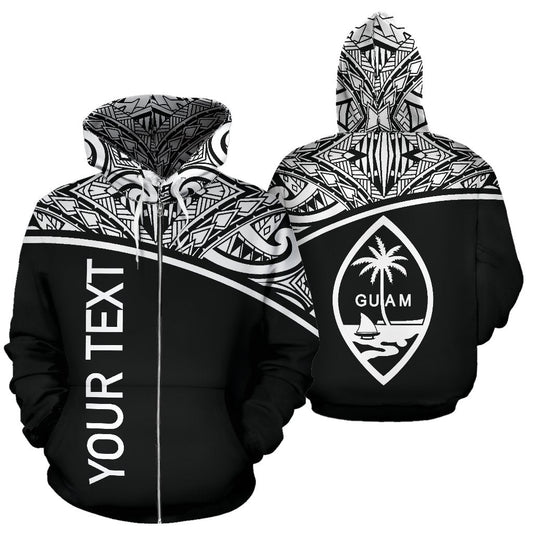 Custom Text Guam All Over Custom Personalised Zip Up Hoodie Black Curve