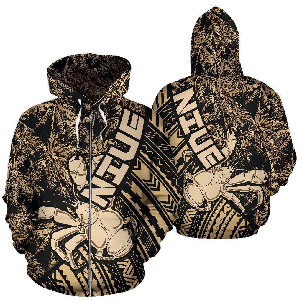 Niue Zip Up Hoodie Niue Uga Coconut Tree Golden A02