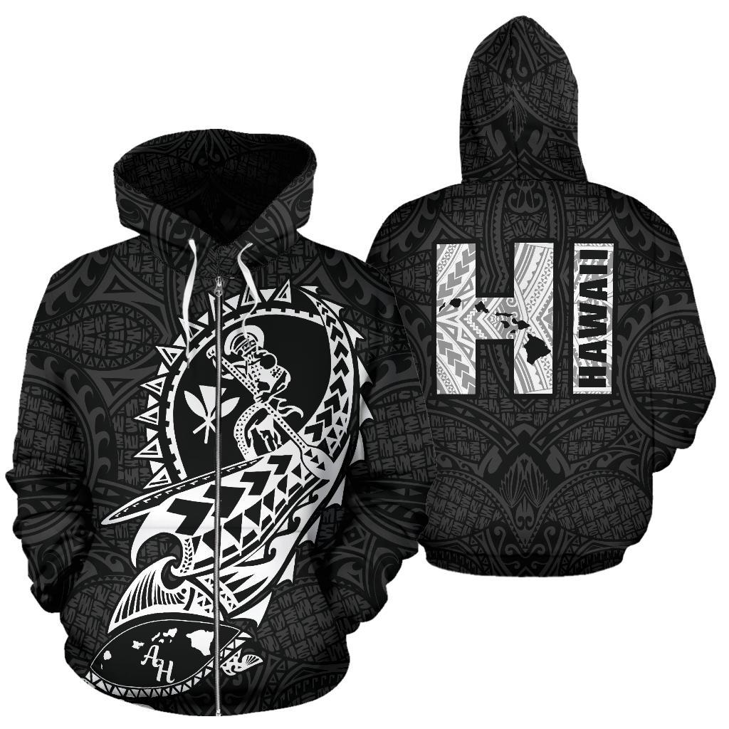 Polynesian Suffer Kanaka Warrior Hawaii Zip Hoodie White