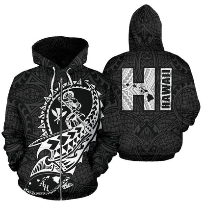 Polynesian Suffer Kanaka Warrior Hawaii Zip Hoodie White