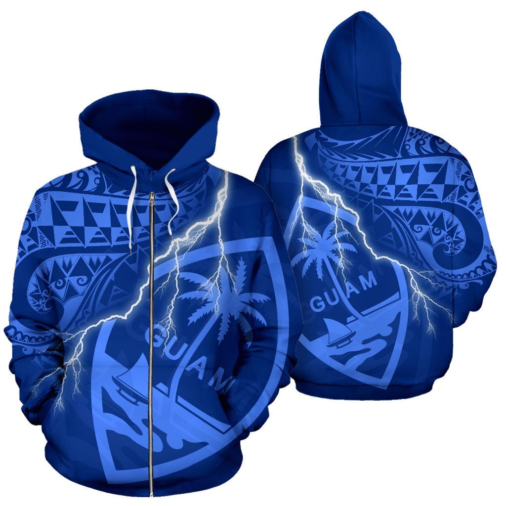 Guam Polynesian Zip Up Hoodie Lighting Thunder Blue