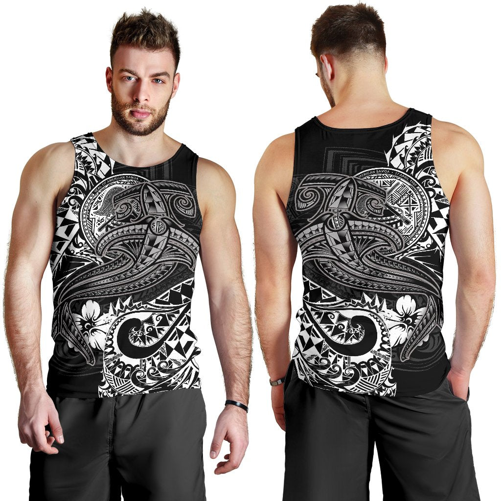 American Samoa Men's Tank Top White Shark Polynesian Tattoo
