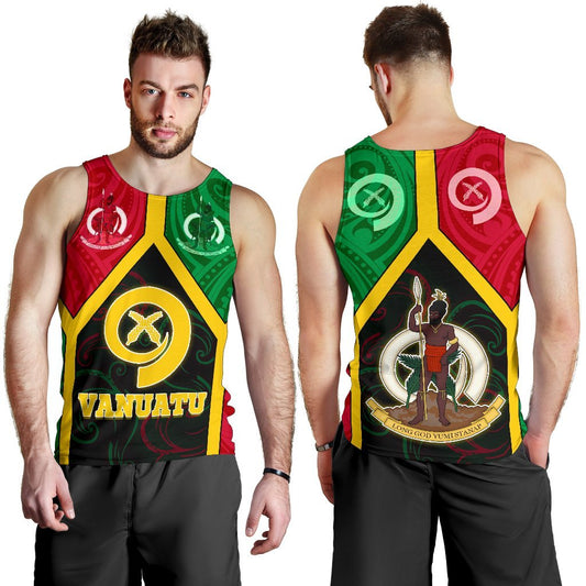 Vanuatu Polynesian Men's Tank Top Vanuatu Flag and Coat Of Arms