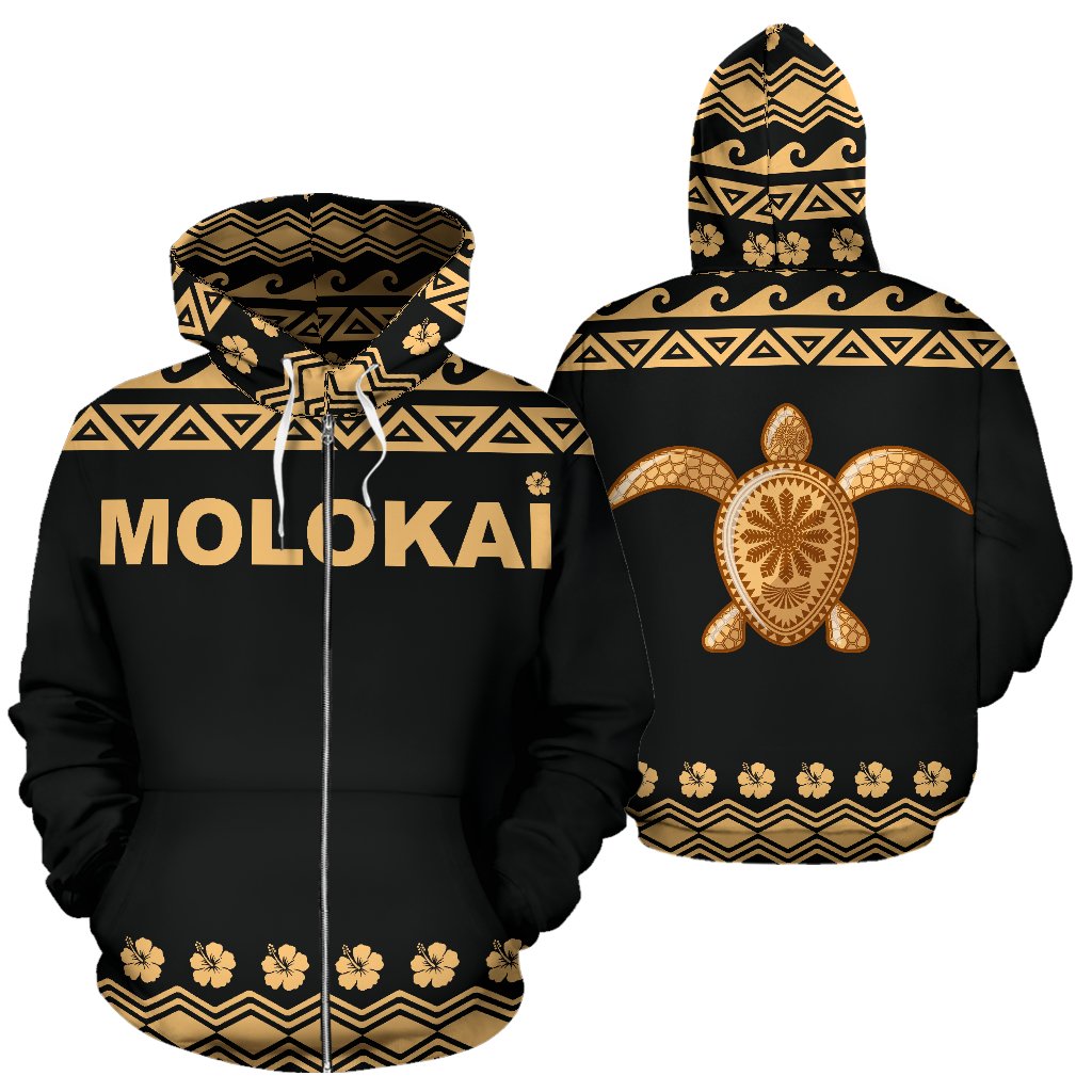 Molokai All Over Zip Up Hoodie Polynesian Turtle Hoodie
