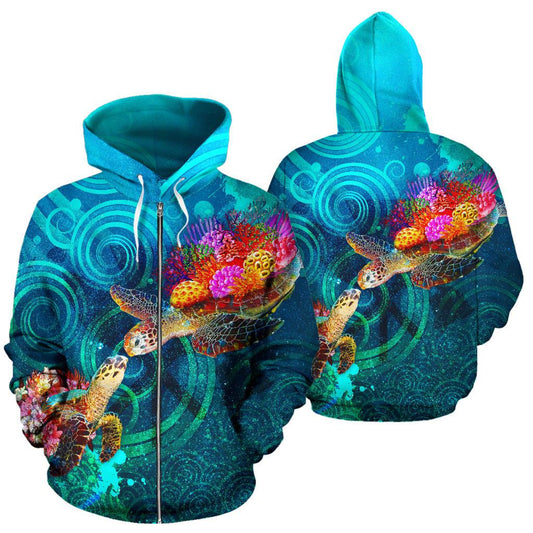Polynesian Kanaka Maoli Hawaiian Zip Up Hoodie Turtle Hawaii Map