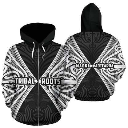 Maori Aotearoa Tribal Roots Zip Up Hoodie White