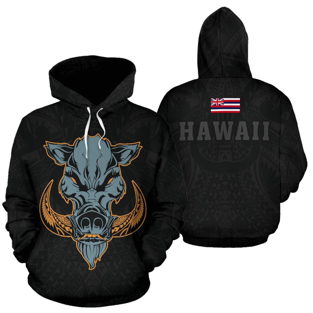 Polynesian Kamapua'a Flag Of Hawaii Hoodie Grey Hawaiian Mythology Style