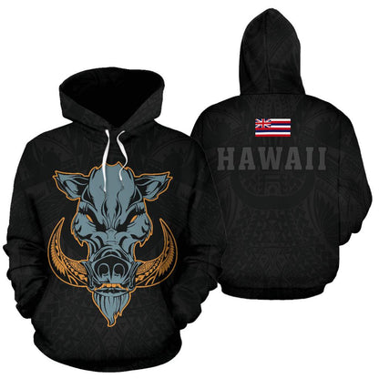 Polynesian Kamapua'a Flag Of Hawaii Hoodie Grey Hawaiian Mythology Style