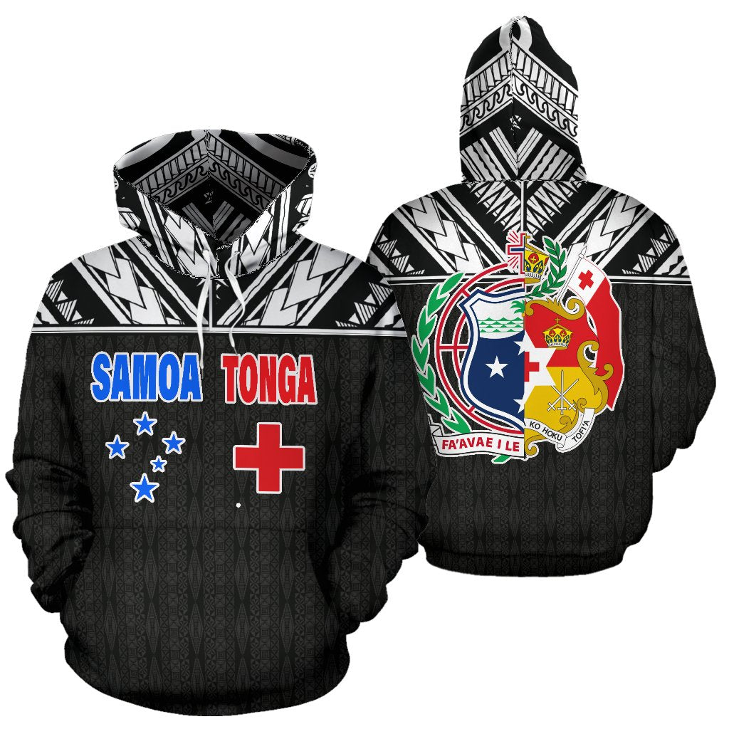 Tonga And Samoa All Over Hoodie Polynesian Combine Style