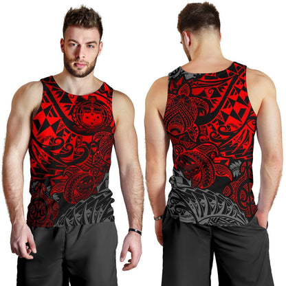 Samoa Polynesian Tank Top Men Red Turtle Flowing