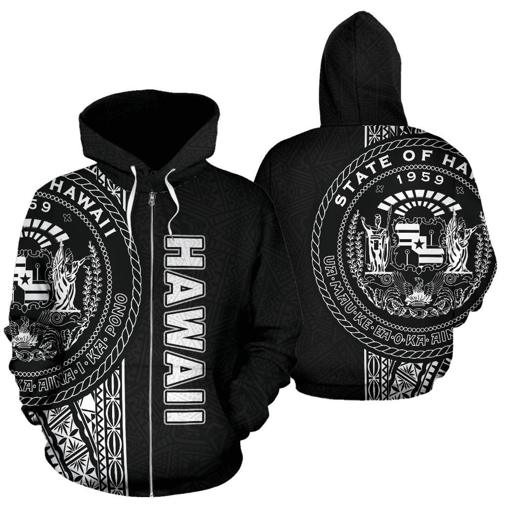 Polynesian Hawaii Zip Up Hoodie White Line