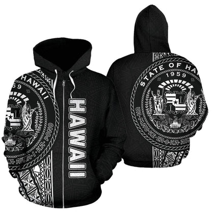 Polynesian Hawaii Zip Up Hoodie White Line