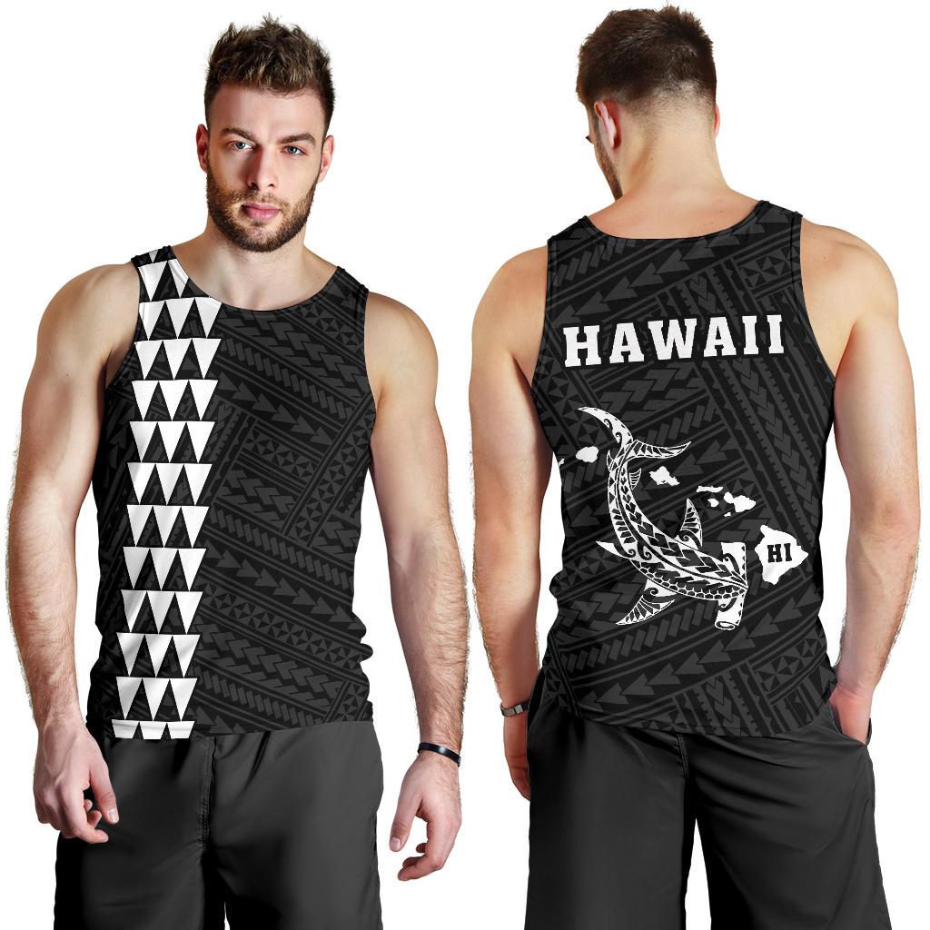 Hawaii Kakau Polynesian Hammerhead Shark Map Men's Tank Top White