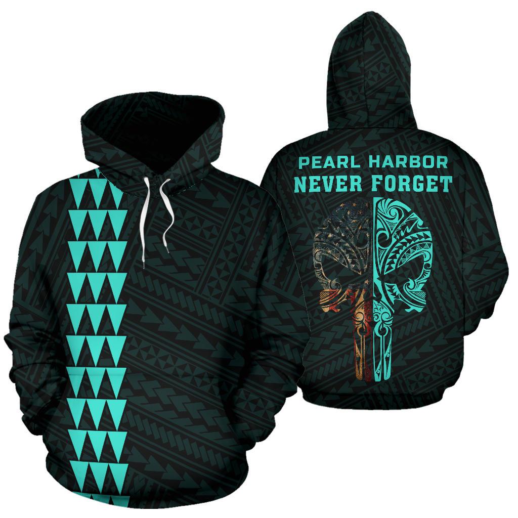 Polynesian Kakau Skull National Pearl Harbor Remembrance Day Hawaii Hoodie Turquoise