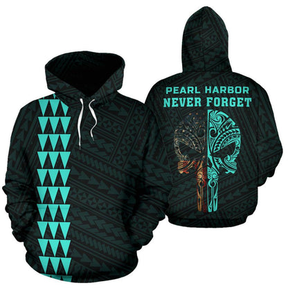 Polynesian Kakau Skull National Pearl Harbor Remembrance Day Hawaii Hoodie Turquoise
